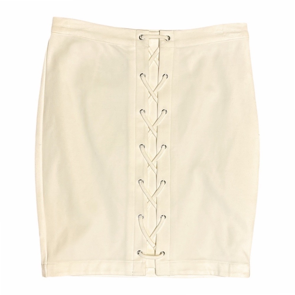 Cupcakes and Cashmere Cream Lace Up Front Mini Skirt‎ Small Neutral NWT